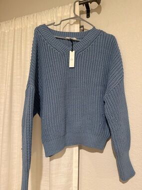 Banana Republic Dusty Blue Waffle-Knit Crew Sweater